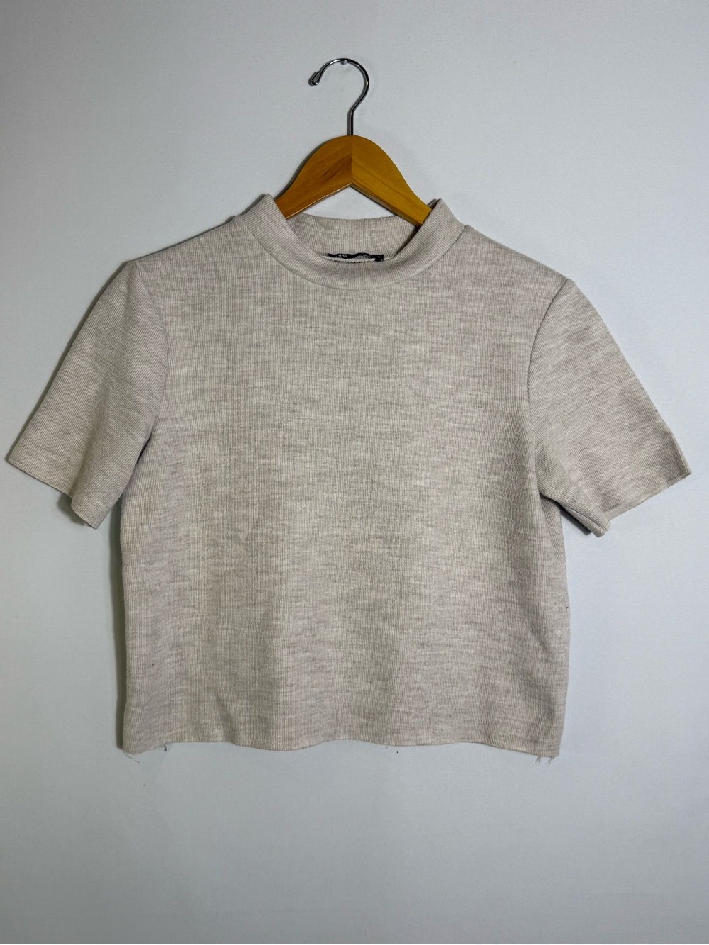 Zara Cream Short Sleeve Mock Neck Crop Top